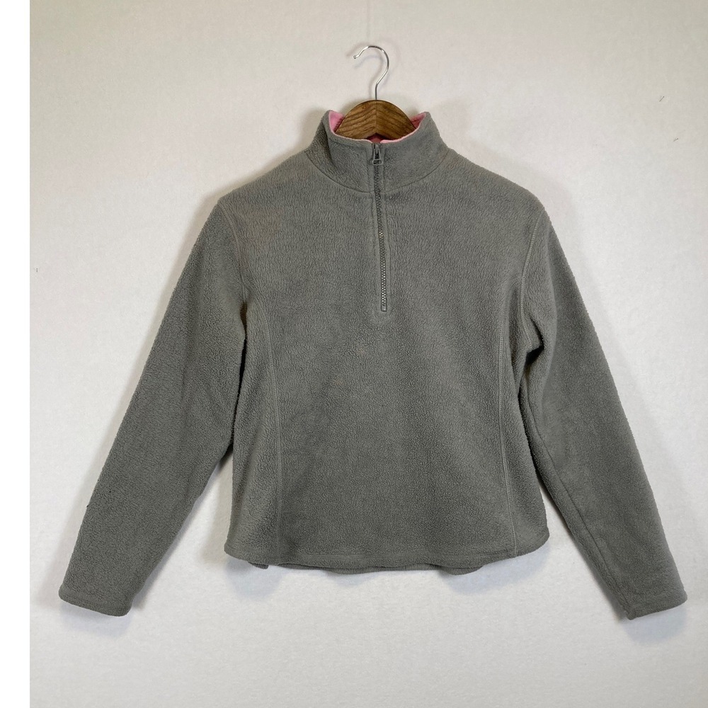 Cozy Casual Polar Edge‎ Women Large Grey Pink 1/4 Zip Fleece Pullover Sweater